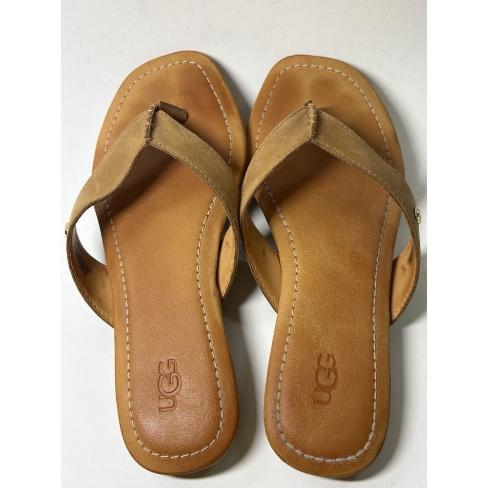 Ugg Tuolumme Sandal Tan Leather Flip-Flop Women 7 FD1121K Travel - Picture 5 of 6